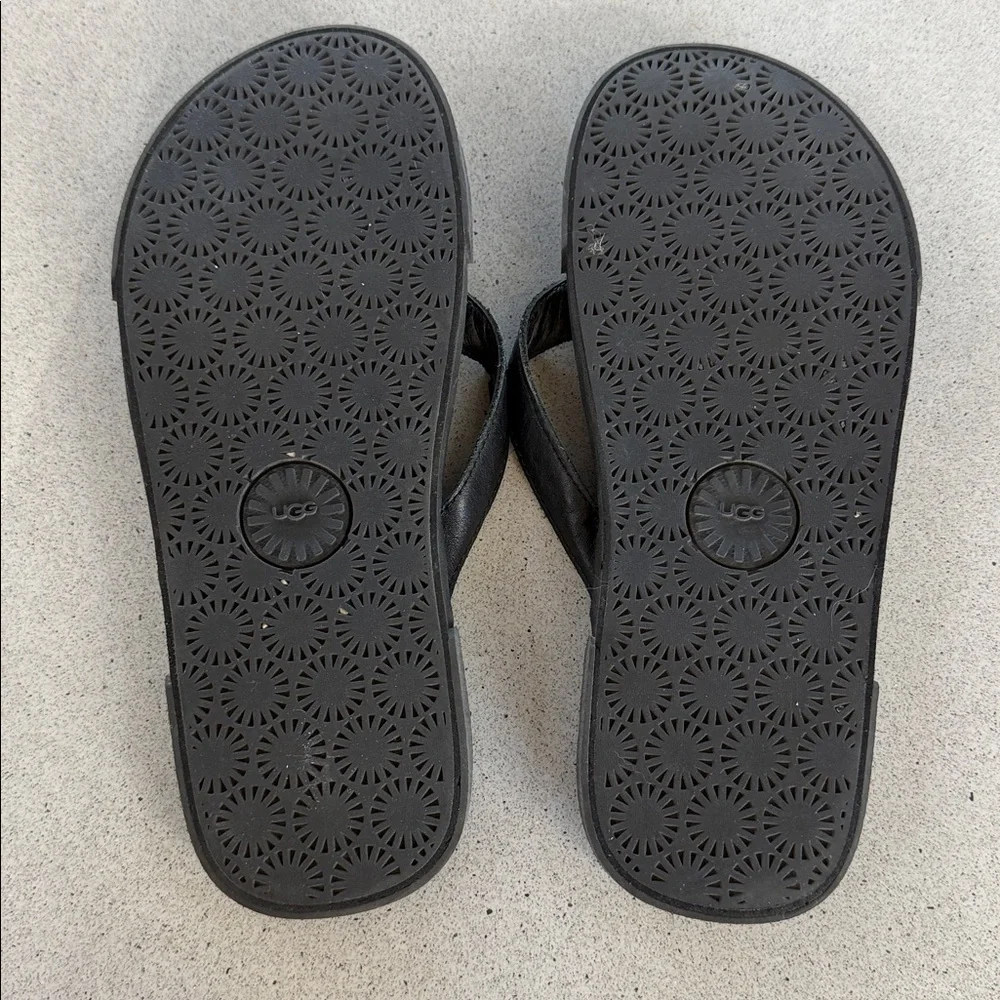 UGG Men’s Black Leather Flip Flop Sandals
